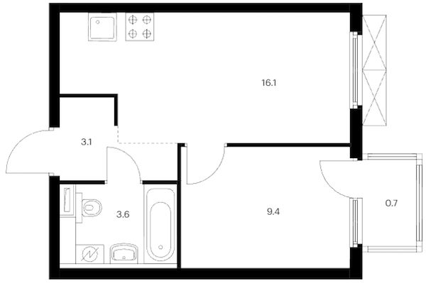1-комнатная квартира 32.9 м², 24/24 эт., ЖК «Заречный парк»